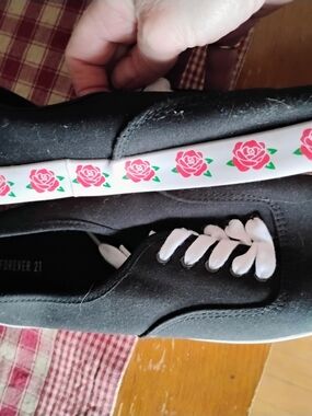 Forever 21 Black Canvas Sneakers with Floral Trim